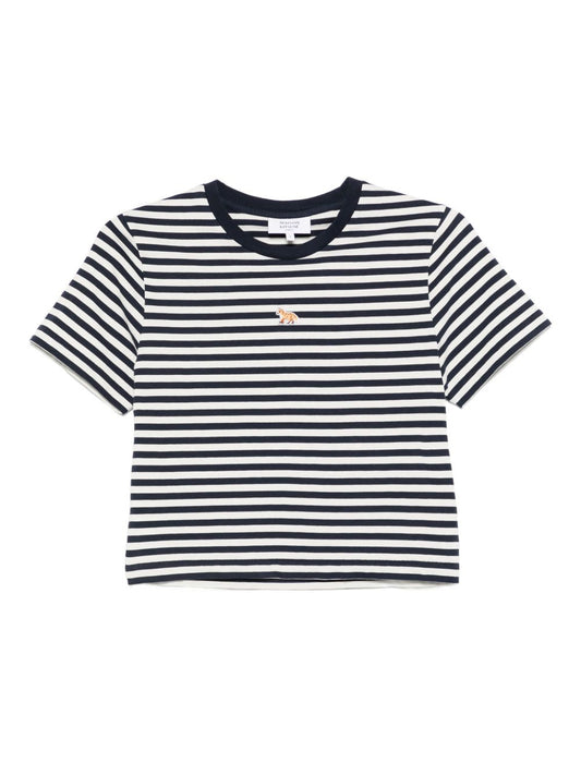 Maison Kitsuné Baby fox-embroidered striped cropped top