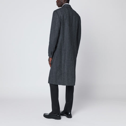 Lardini Grey herringbone double-breasted coat