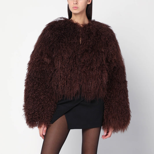 HALFBOY Short chocolate brown fur coat