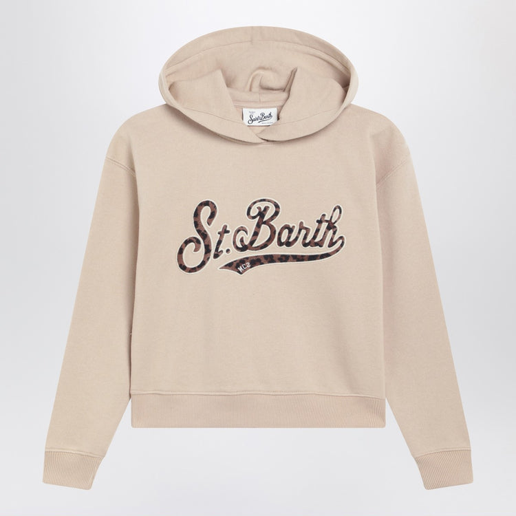 MC2 Saint Barth Beige sweatshirt with leopard logo embroidery