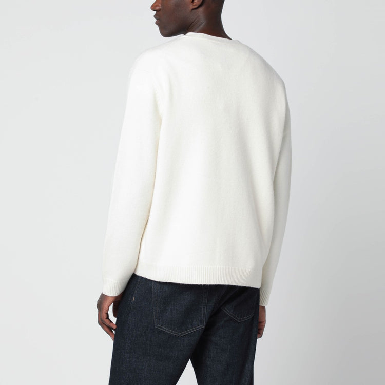 Maison Kitsuné Ecru wool cardigan with Fox Head intarsia