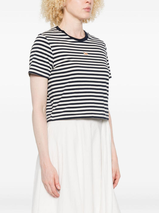 Maison Kitsuné Baby fox-embroidered striped cropped top