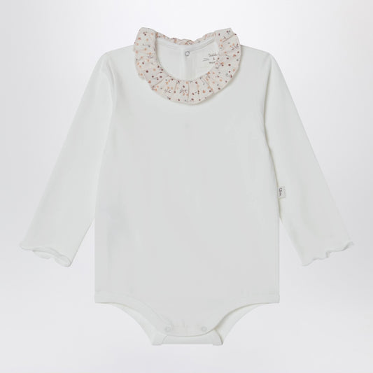 Teddy & Minou White bodysuit with neckline and floral print