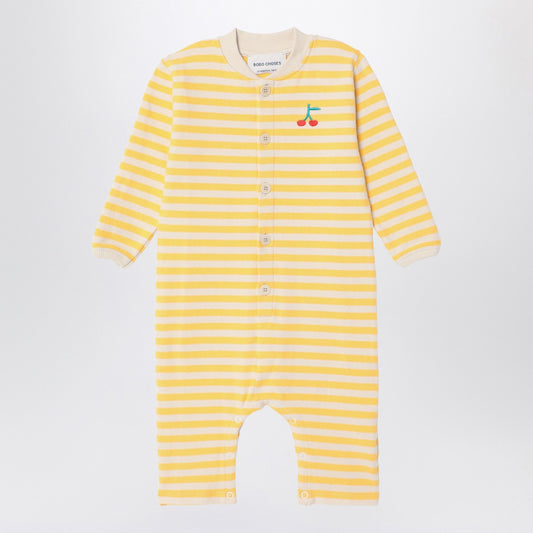 Bobo Choses Ivory/yellow striped terry towelling sleepsuit