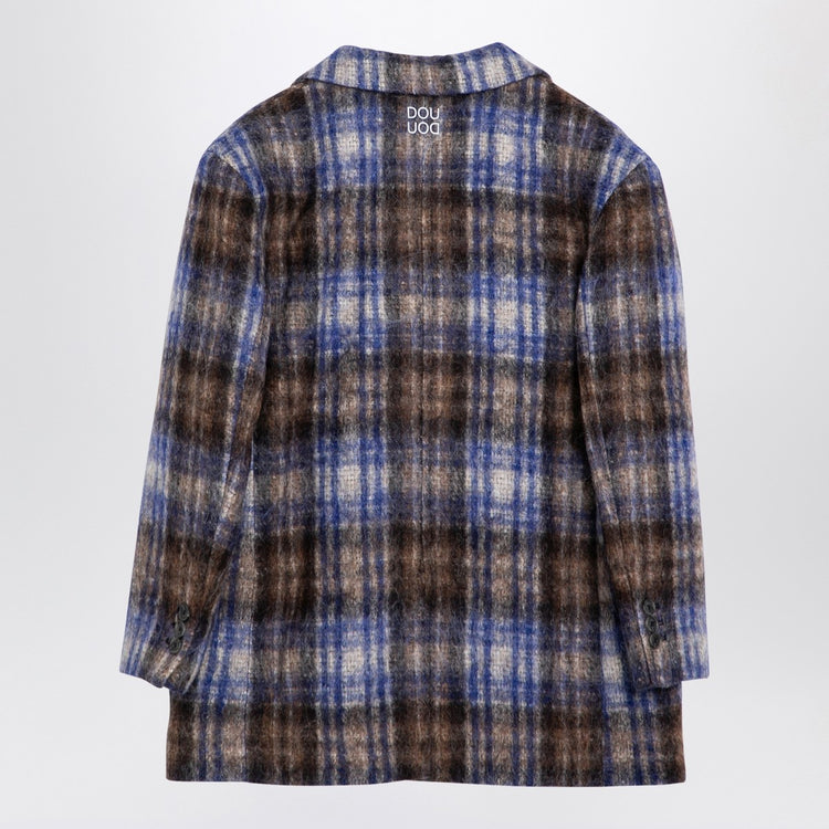Douuod Grey/blue wool blend checked coat