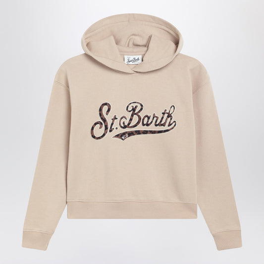 MC2 Saint Barth Beige sweatshirt with leopard logo embroidery
