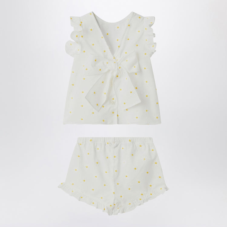 Il Gufo Two-piece white set with floral embroidery