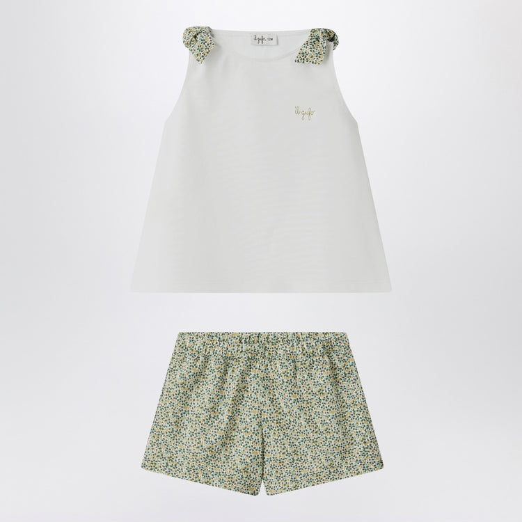 Il Gufo Two-piece white set in Liberty fabric