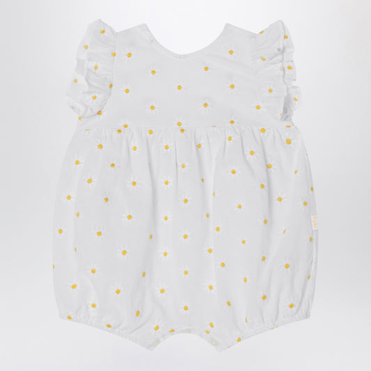 Il Gufo White romper with floral embroidery