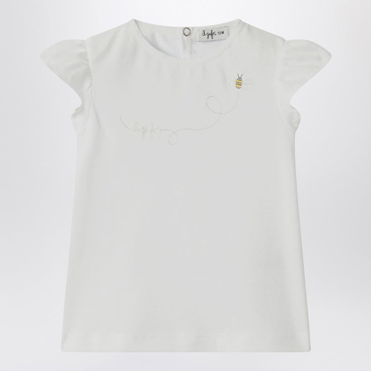 Il Gufo White T-shirt with ruffled sleeves