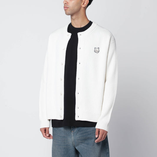 Maison Kitsuné Ecru cardigan with logo patch