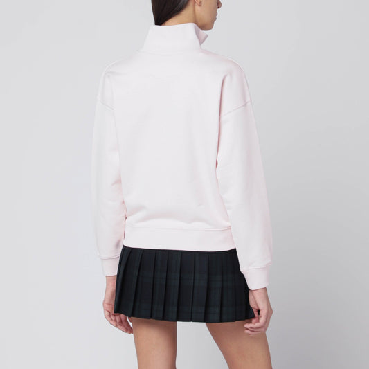 Maison Kitsuné Light pink half-zip sweatshirt with logo patch